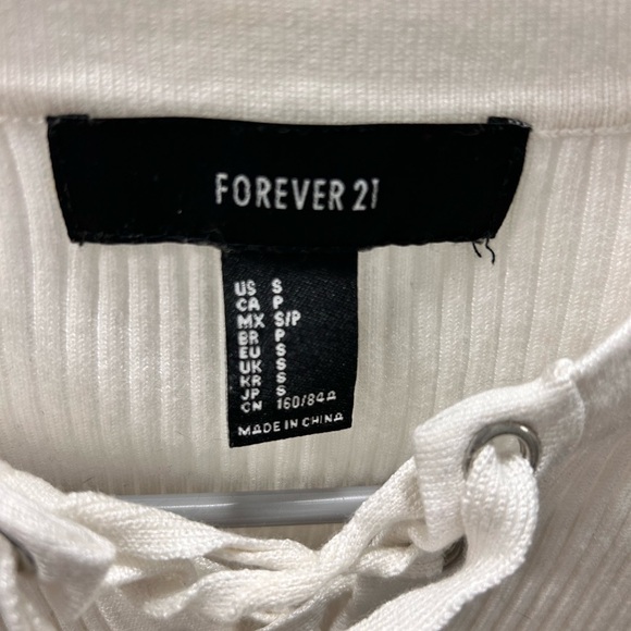 Forever 21 Women's White Ribbed Lace-Up Top - Picture 2 of 3